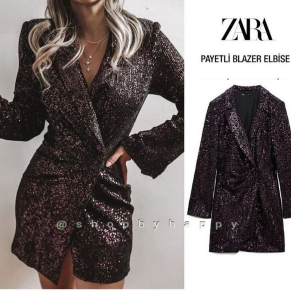 Zara Purple Sequin Blazer Mini Dress Sz S NWT - Picture 6 of 16